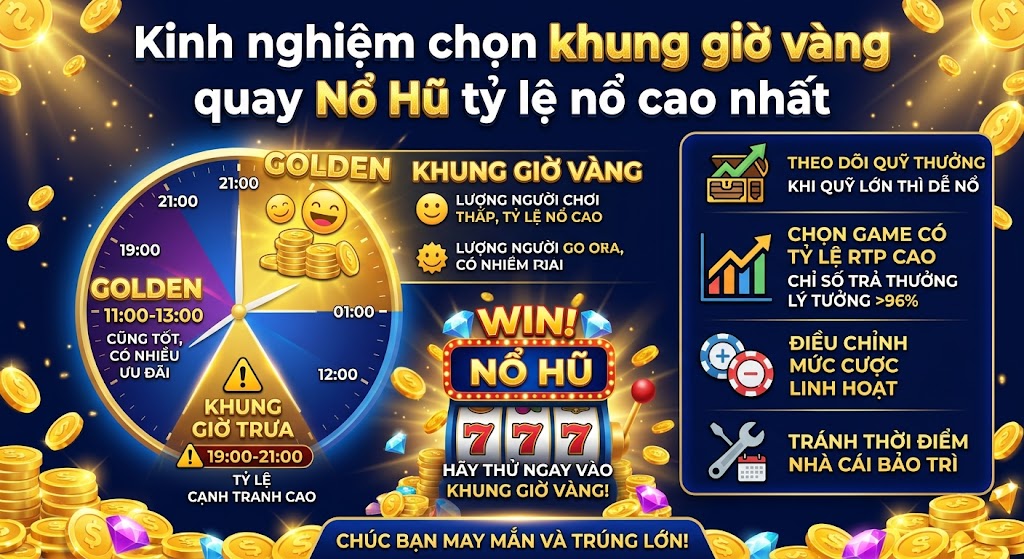 Kinh nghiệm chọn khung giờ vàng quay Nổ Hũ tỷ lệ nổ cao nhất
