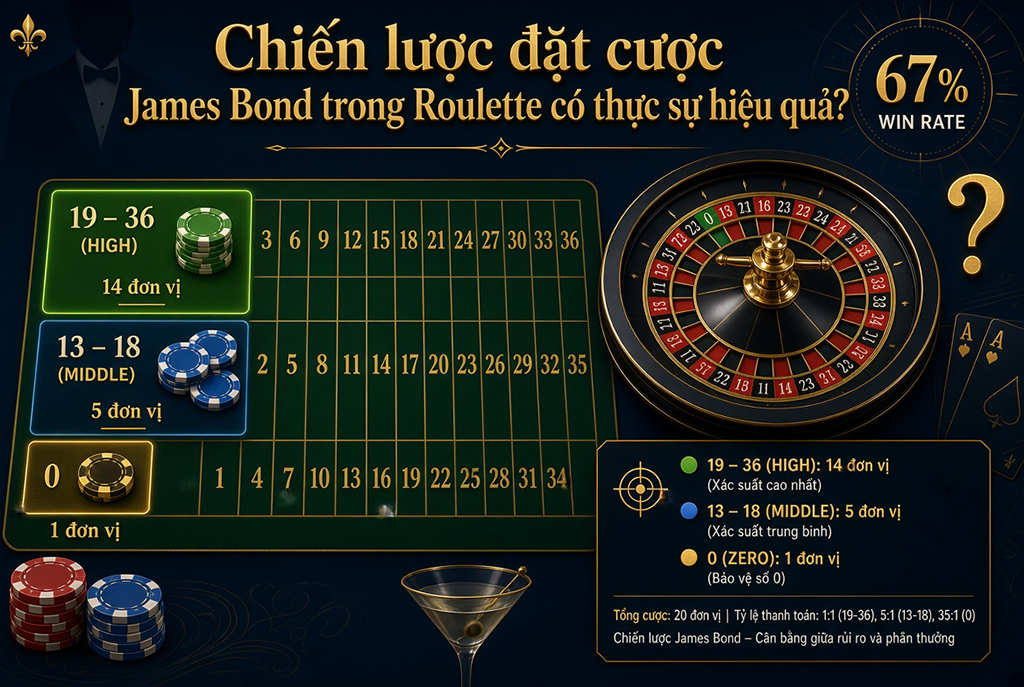 Chiến lược đặt cược James Bond trong Roulette có thực sự hiệu quả?